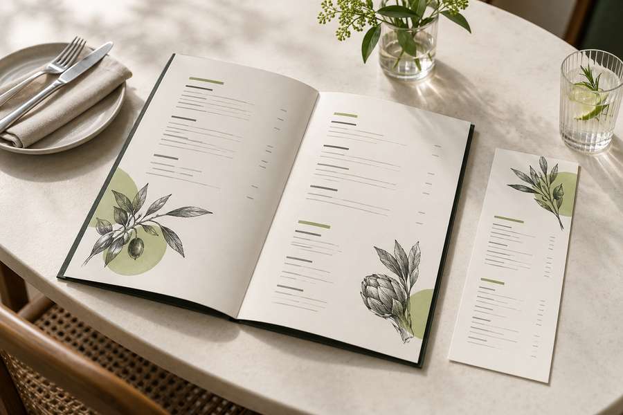 Ilustrační vizualizace: menu a ceníky.